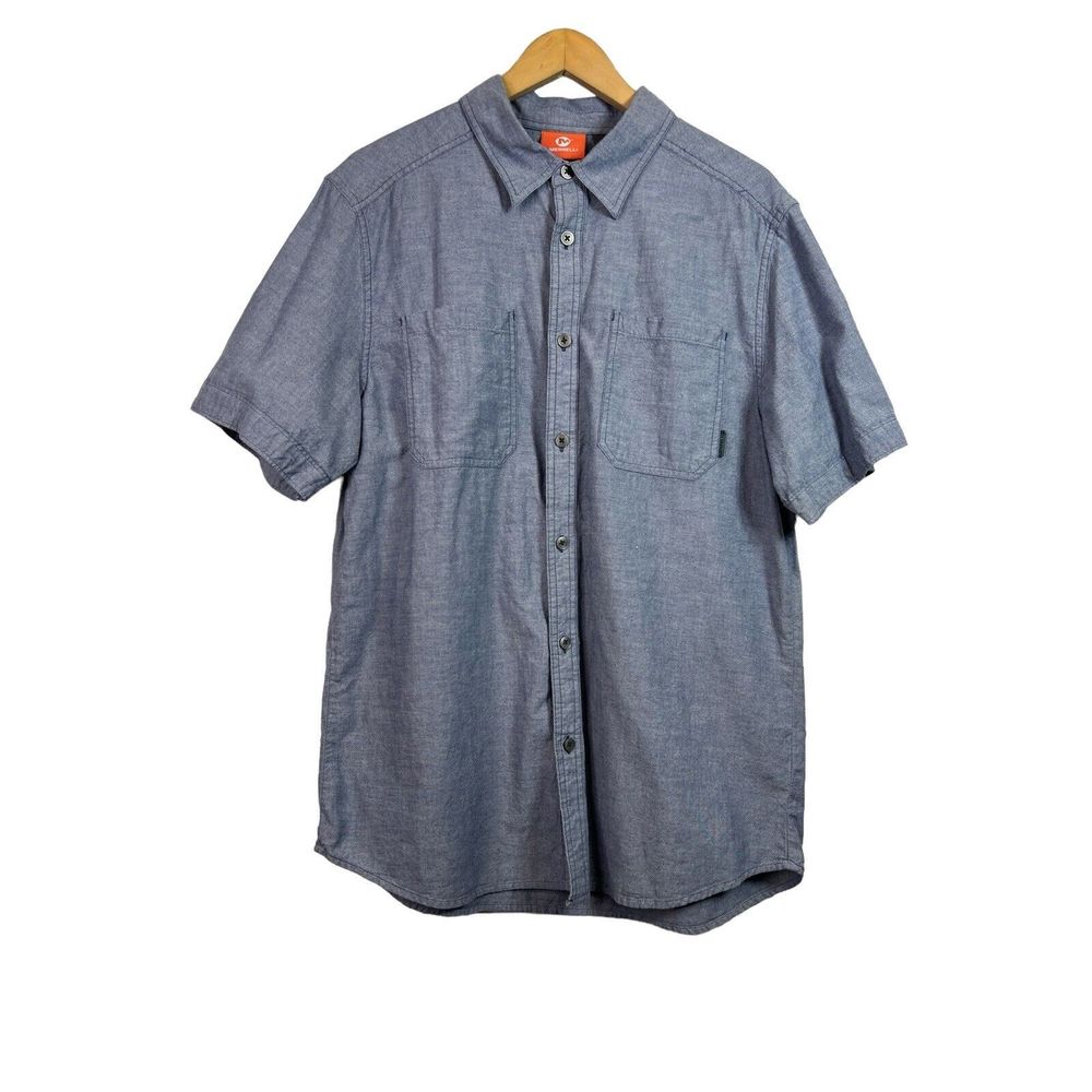 Merrell Mens Blue Chambray Short Sleeve Button Down Size L